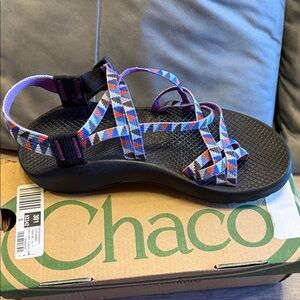 Chaco Kids Black Sandal with Multicolor Blue & Purple Patterned Straps